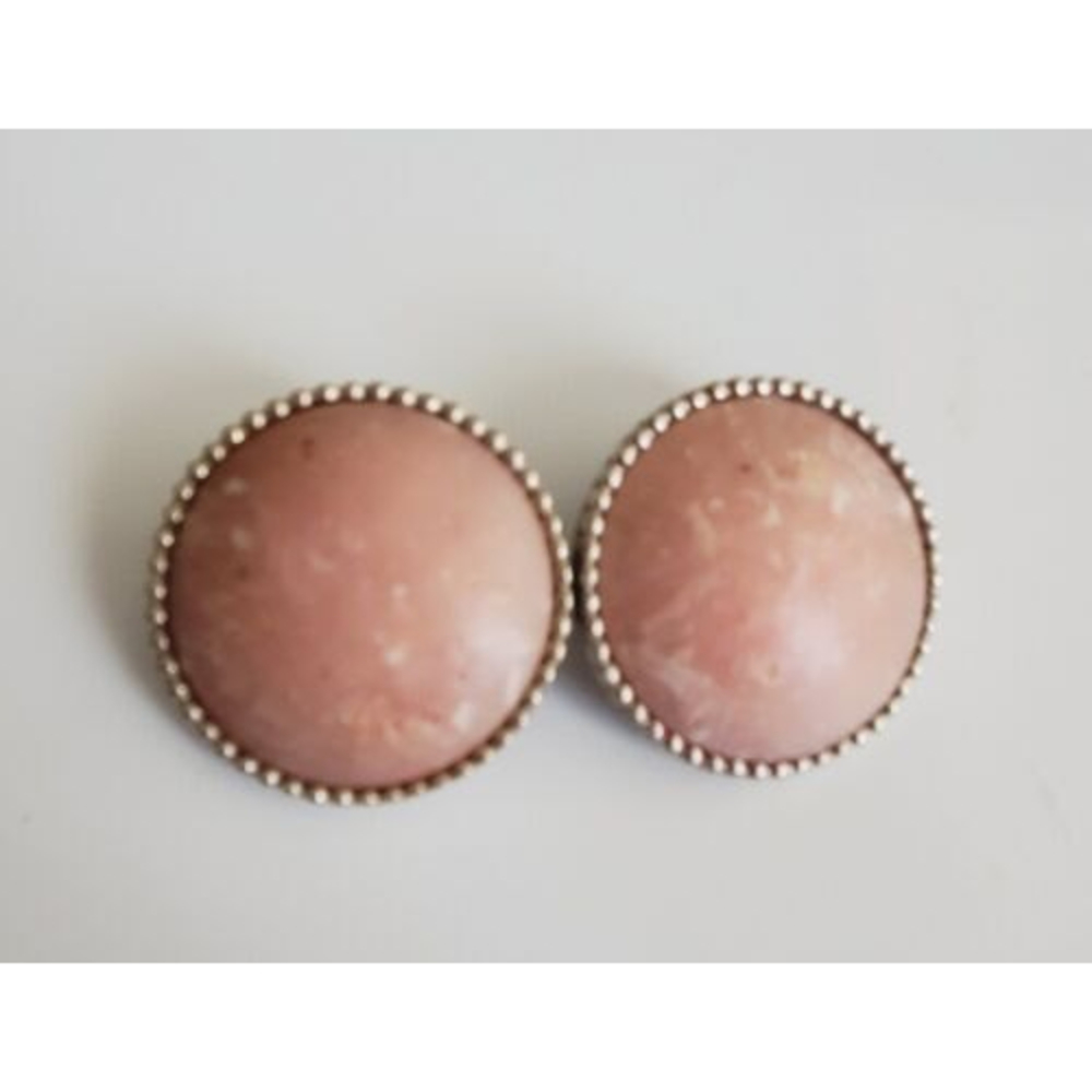 vintage Ellen Designs Silver Tone Pink Button Clip Earrings - Picture 2 of 7
